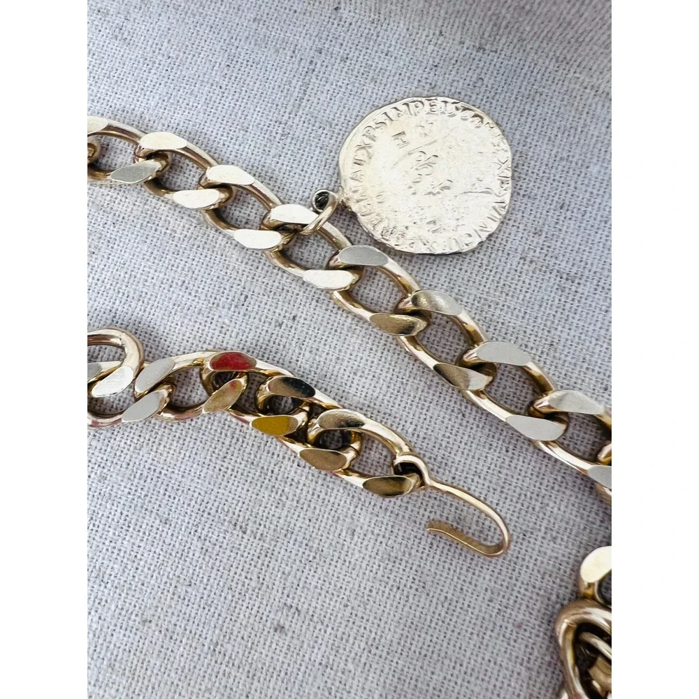 Vintage Gold Tone Curb Chain Coin Belt Statement Medallion Charms Adjustable